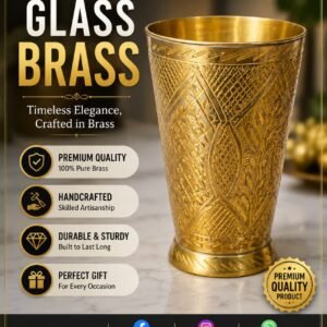 Handcrafted Pure Brass Engraved Glass (Peeptal Ka Glass) – Royal Polish Finish Drinking Tumbler