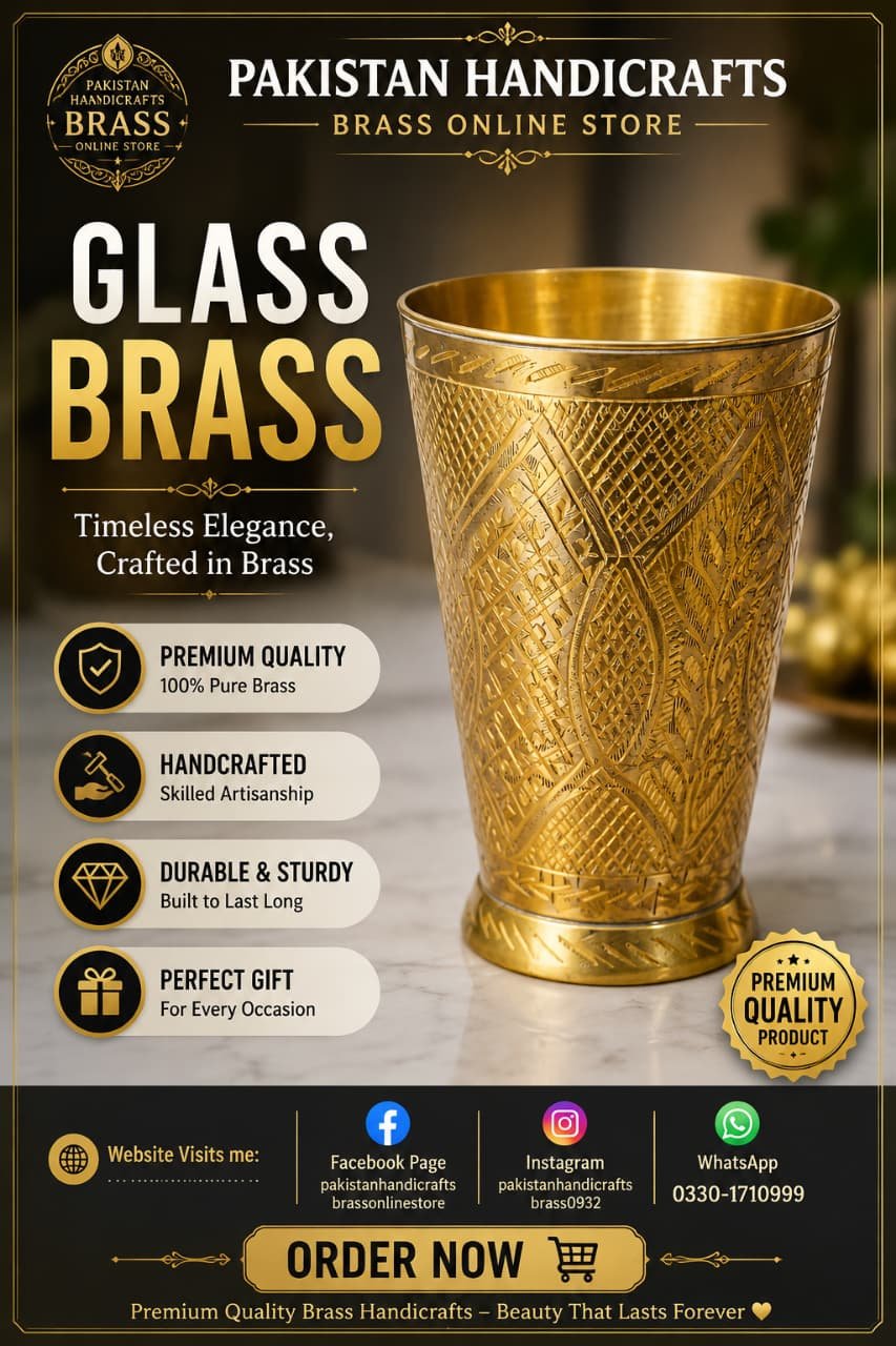 Handcrafted Pure Brass Engraved Glass (Peeptal Ka Glass) – Royal Polish Finish Drinking Tumbler