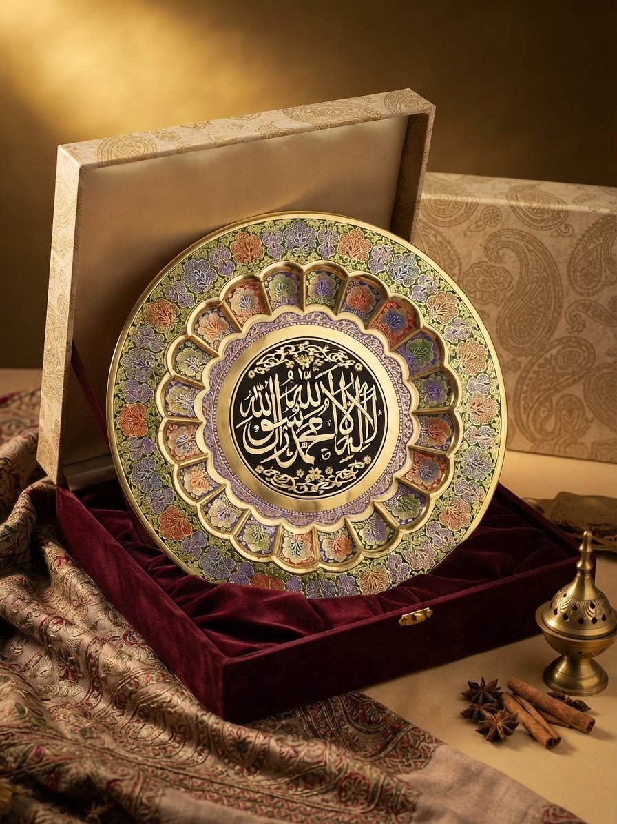 Handcrafted 18-Inch Solid Brass Kalma Decorative Wall Plate - Islamic Calligraphy Enamel Art Frame - Image 5