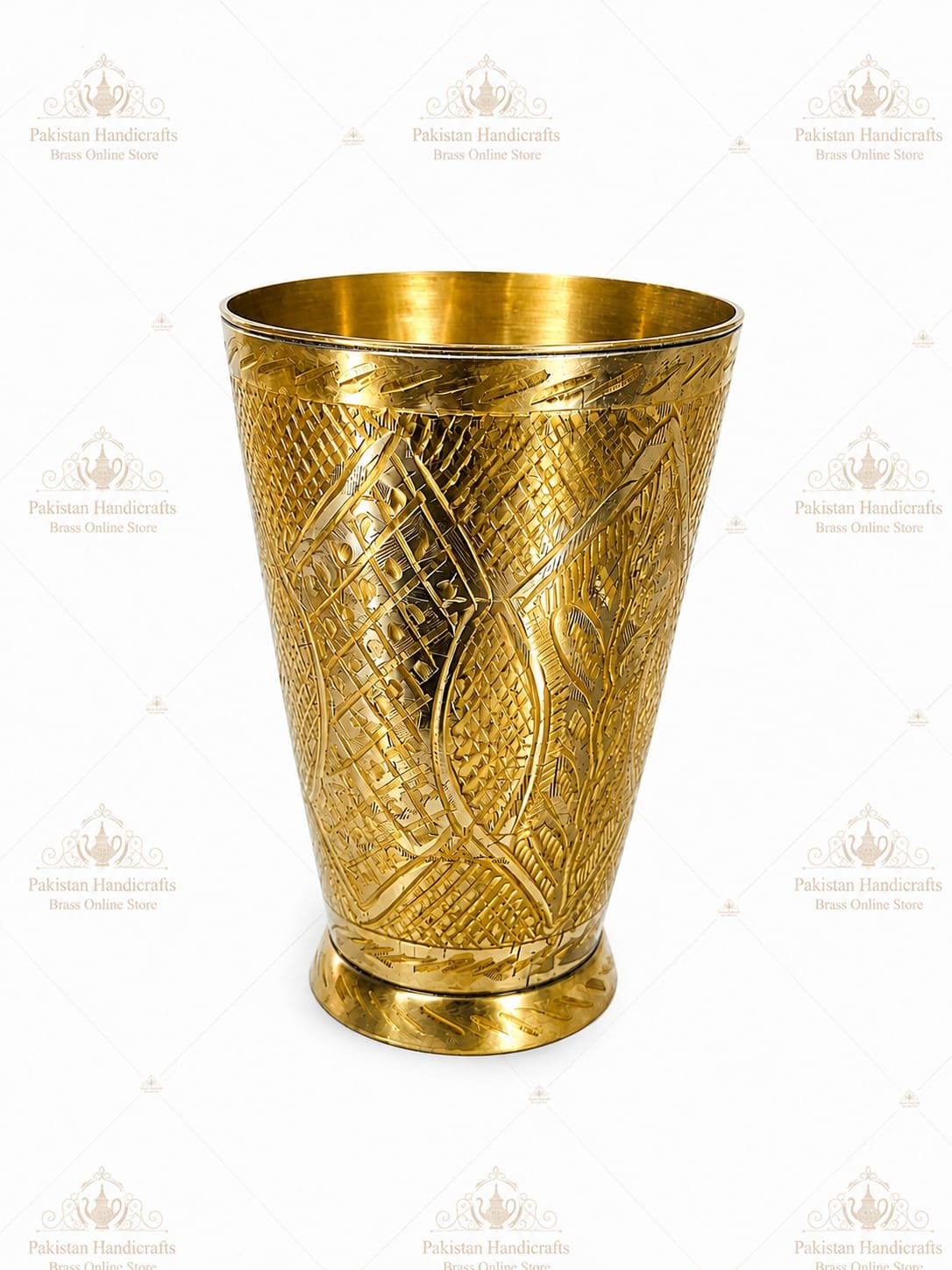 Handcrafted Pure Brass Engraved Glass (Peeptal Ka Glass) – Royal Polish Finish Drinking Tumbler - Image 2