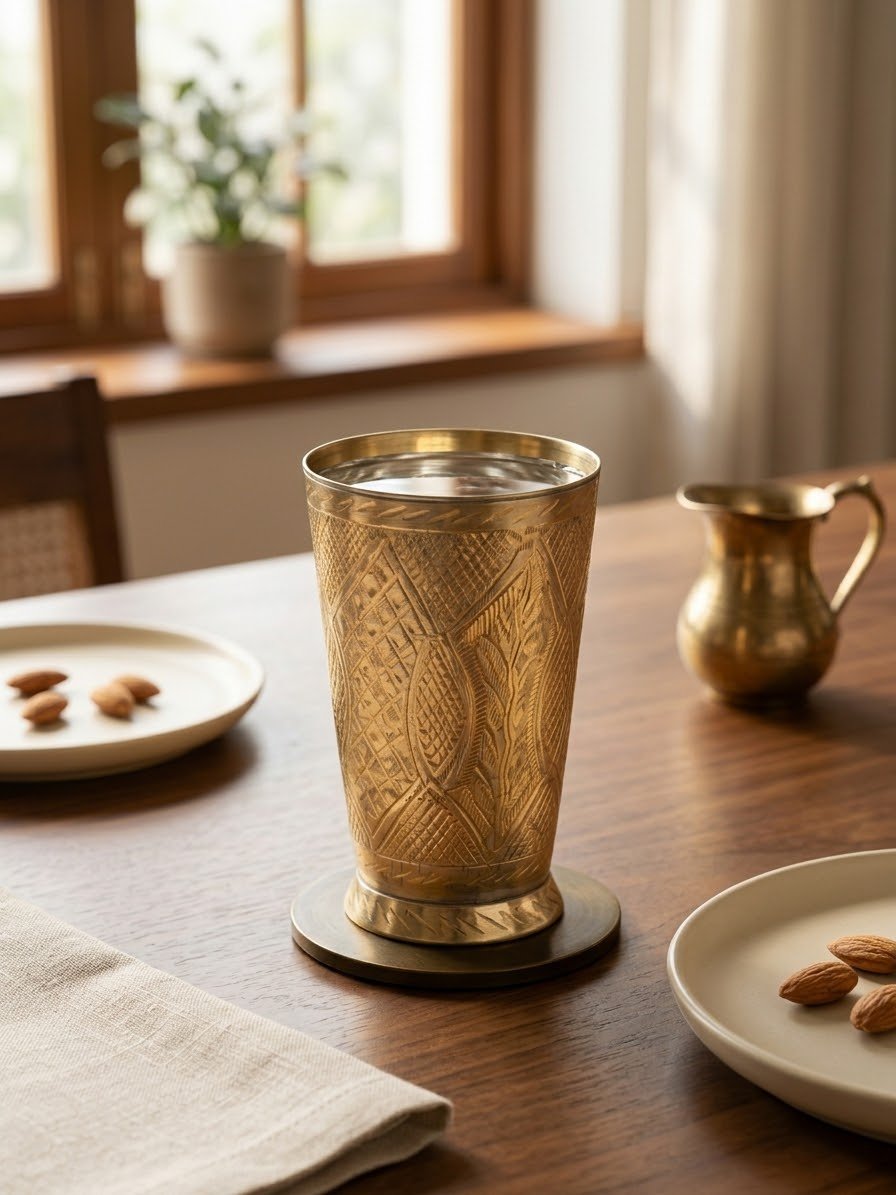 Handcrafted Pure Brass Engraved Glass (Peeptal Ka Glass) – Royal Polish Finish Drinking Tumbler - Image 5