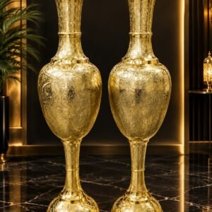 Handcrafted 40-Inch Kashmiri Fancy Brass Flower Vase Pair – Intricate Golden Engraved Floor Vases