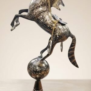 Handcrafted 8-Inch Standing Horse on Ball Solid Brass Statue – Engraved Royal Decorative Figurine