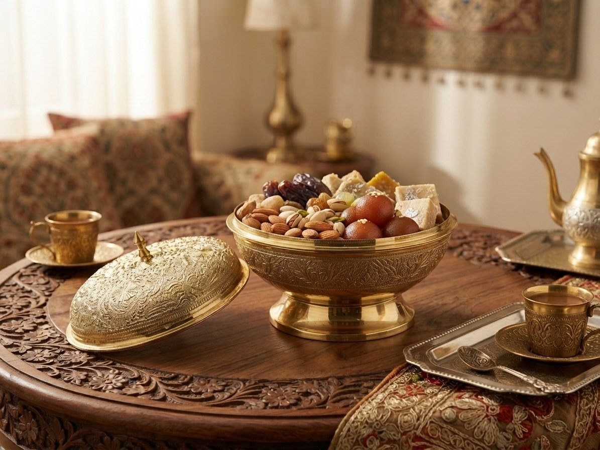 Handcrafted Antique Embossed Solid Brass Bowl with Lid - Decorative Royal Serving Container & Centerpiece - Image 4