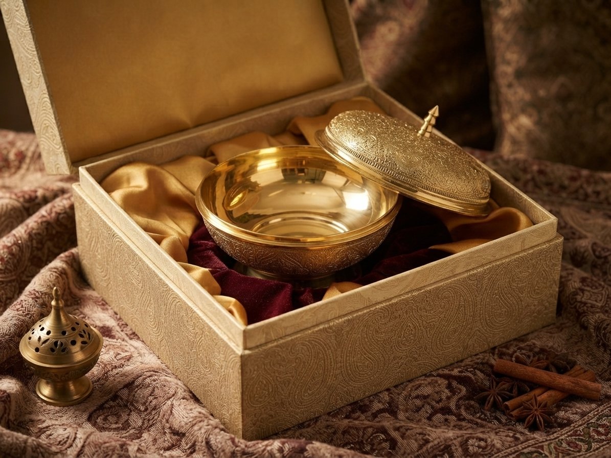 Handcrafted Antique Embossed Solid Brass Bowl with Lid - Decorative Royal Serving Container & Centerpiece - Image 5