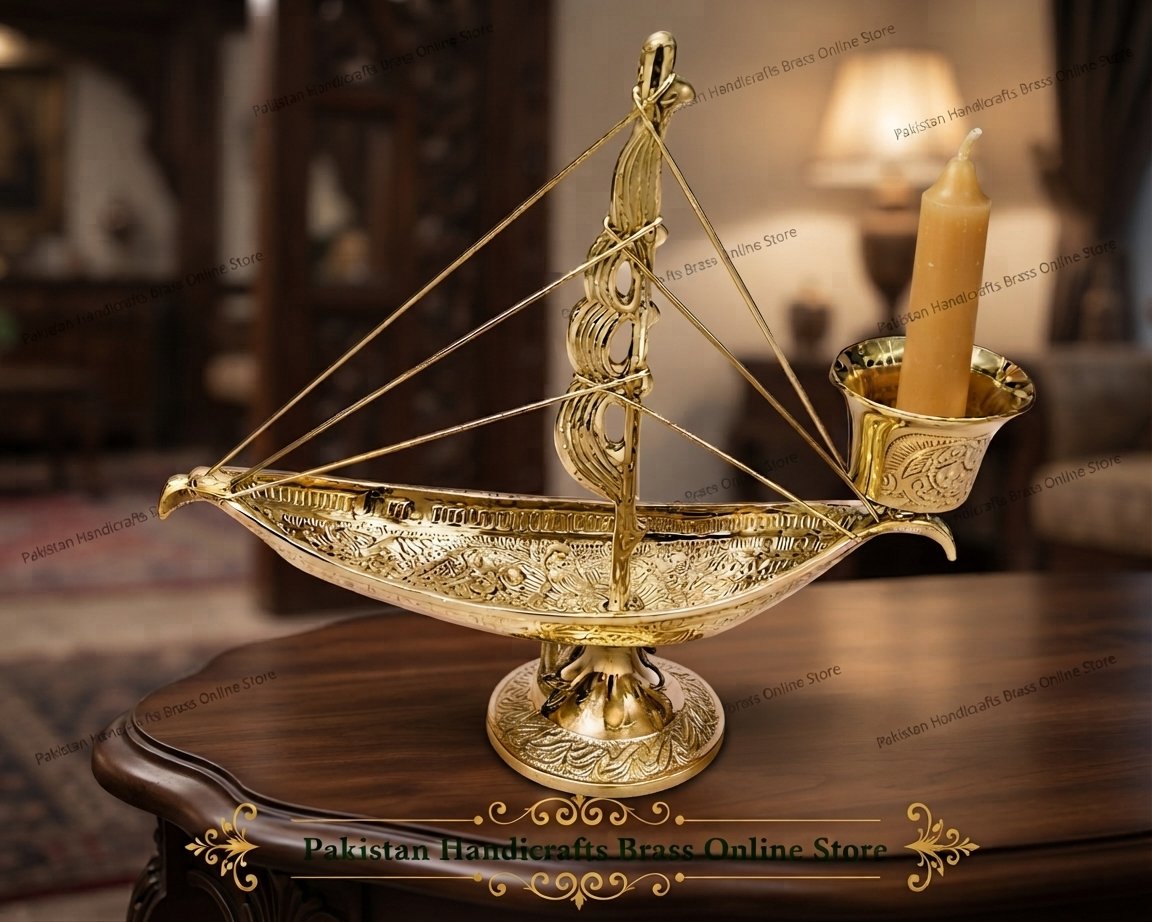 Handcrafted Nautical Brass Sailing Ship Candle Holder - Decorative Vintage Boat Figurine & Candle Stand - Image 2