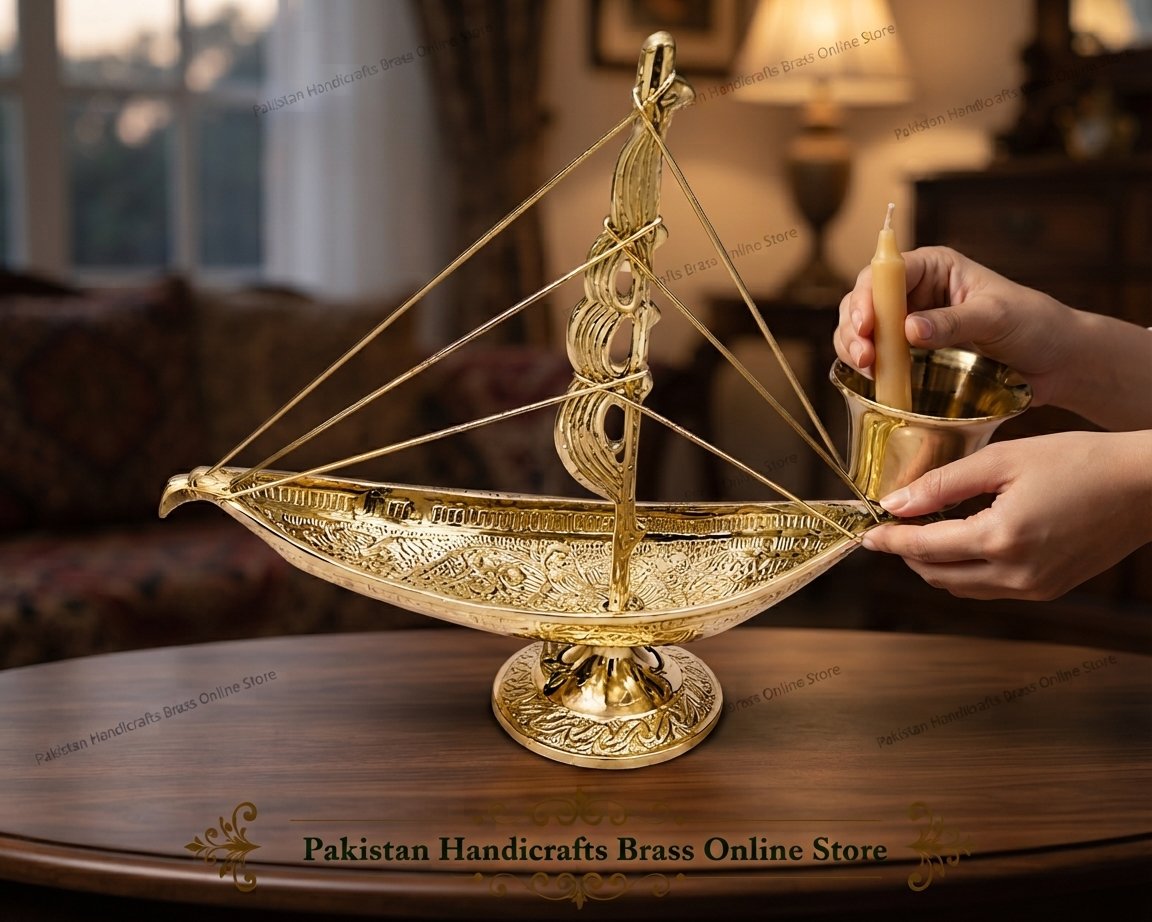 Handcrafted Nautical Brass Sailing Ship Candle Holder - Decorative Vintage Boat Figurine & Candle Stand - Image 3