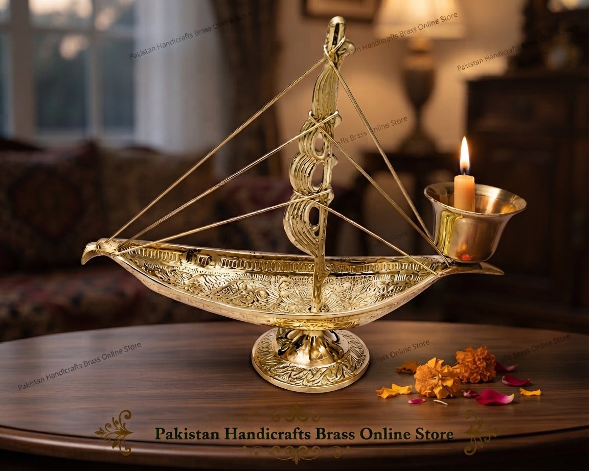 Handcrafted Nautical Brass Sailing Ship Candle Holder - Decorative Vintage Boat Figurine & Candle Stand - Image 4