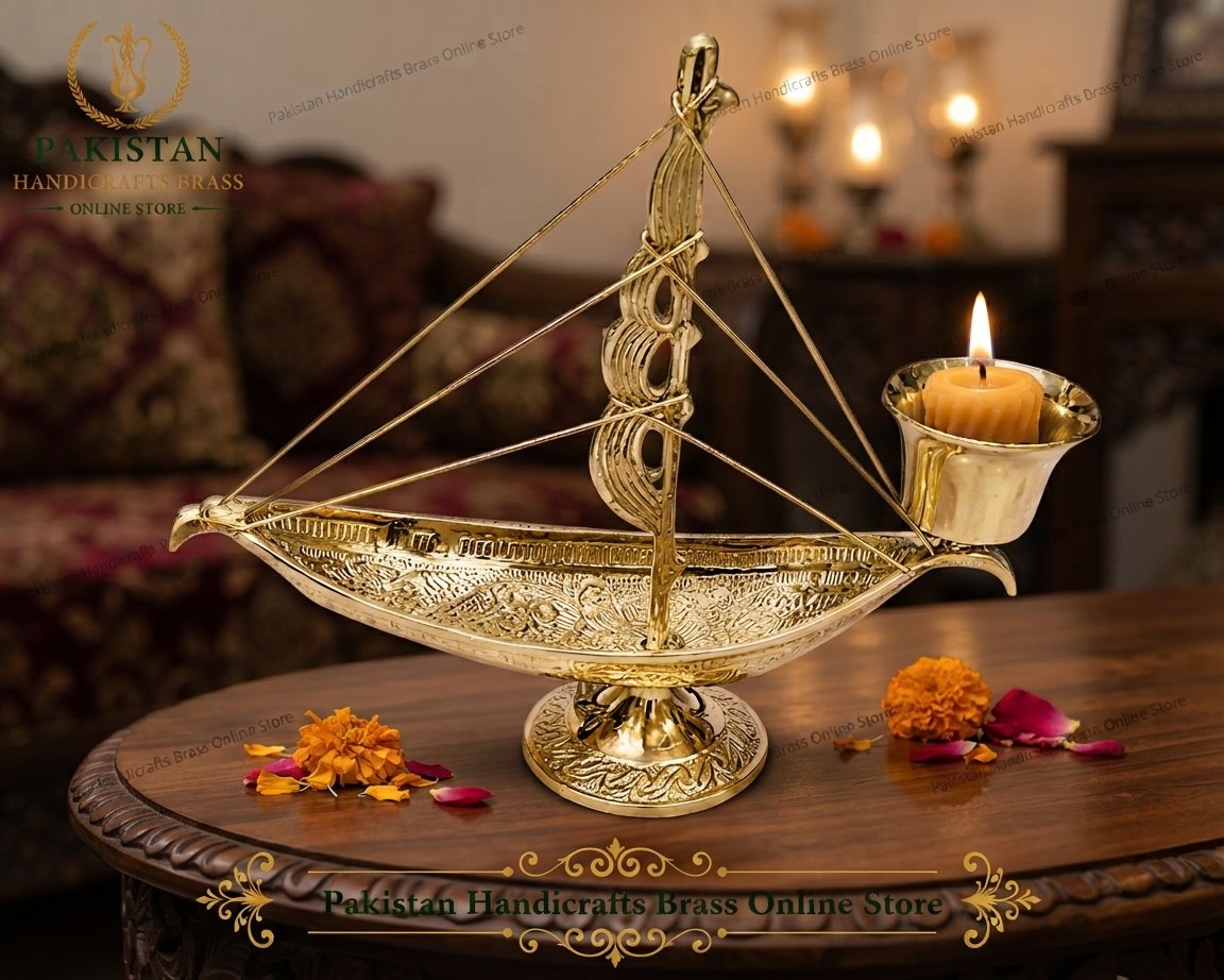 Handcrafted Nautical Brass Sailing Ship Candle Holder - Decorative Vintage Boat Figurine & Candle Stand - Image 5