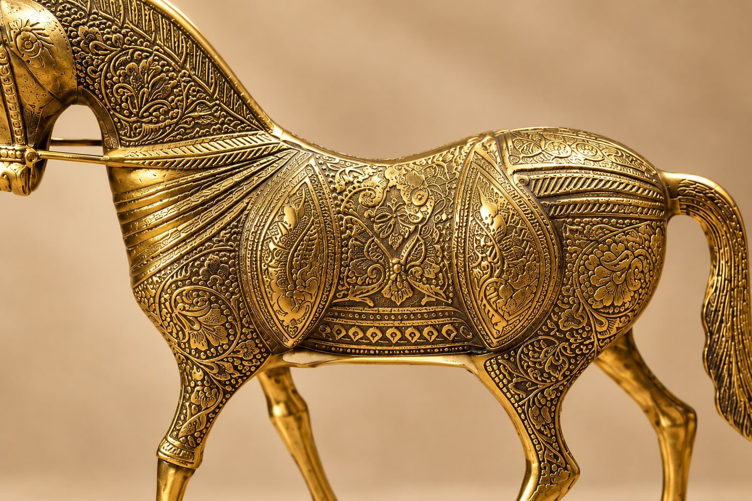 Handcrafted Pure Brass Golden Horse Statue (12 Inches) – Grand Solid Peetal Ghoda Sculpture - Image 3