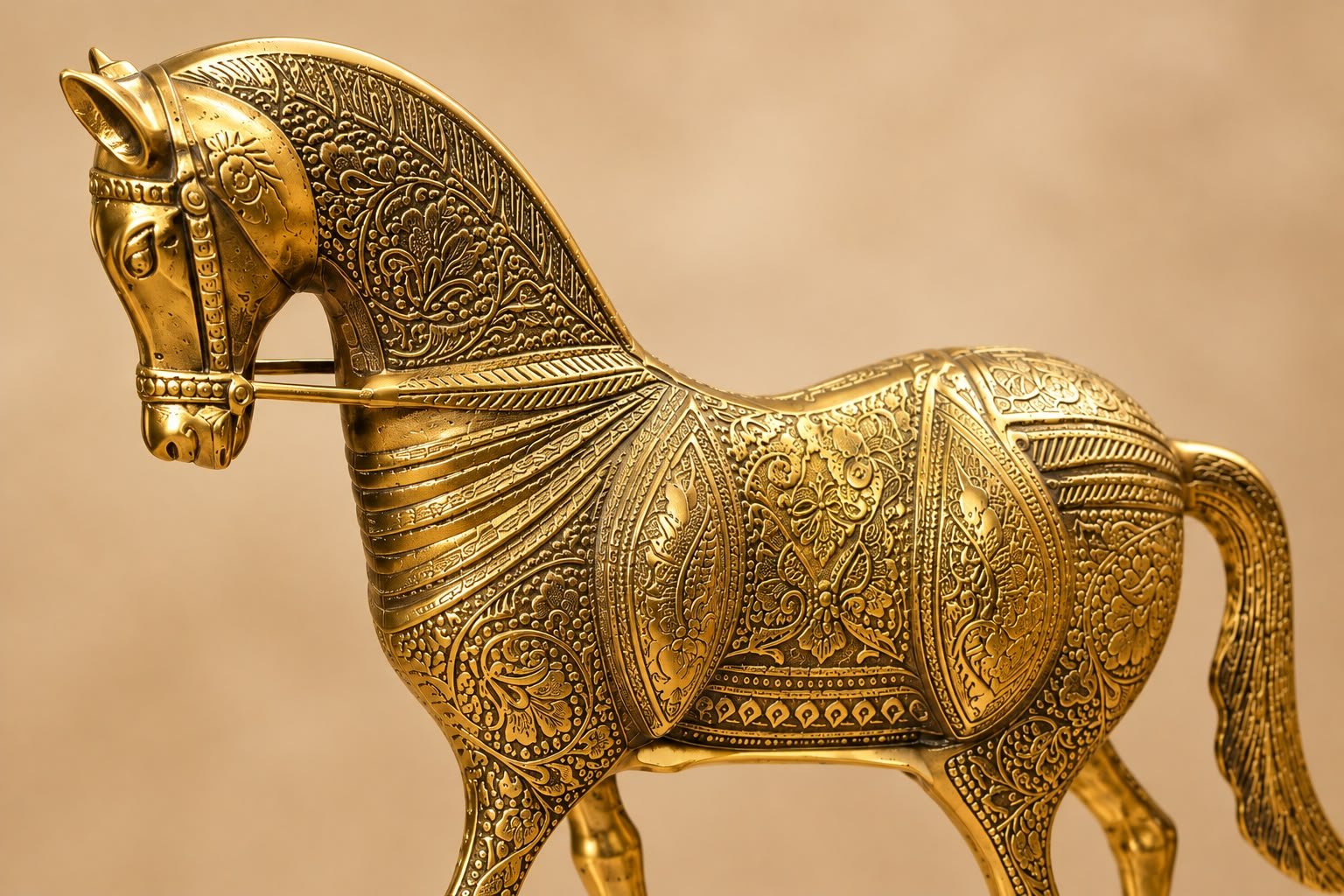 Handcrafted Pure Brass Golden Horse Statue (12 Inches) – Grand Solid Peetal Ghoda Sculpture - Image 4