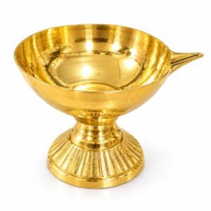 Handcrafted Pure Brass Chirag Oil Lamp (1-Wick) – Large Traditional Golden Peetal Diya