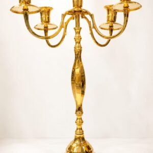 Luxurious Pure Brass 5-Arm Candelabra Candle Holder (20 Inches) – Large Royal Golden Peetal Candle Stand