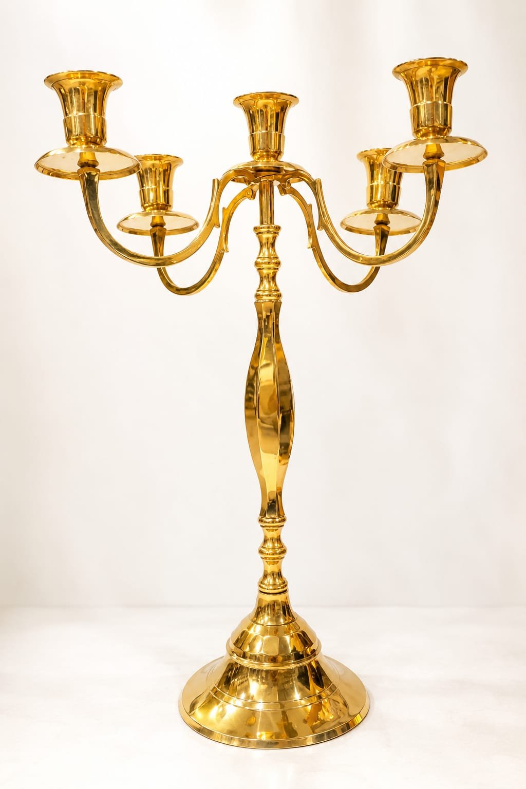 Luxurious Pure Brass 5-Arm Candelabra Candle Holder (20 Inches) – Large Royal Golden Peetal Candle Stand